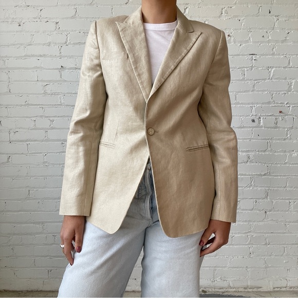 Vintage Calvin Klein Linen Beige Blazer with. Slight Shine - Picture 2 of 7